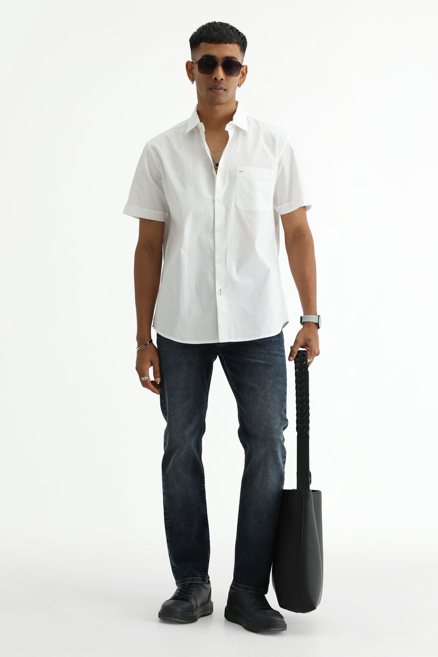 BASICS SLIM FIT  COTTON OXFORD HALFSLEEVES SHIRT
