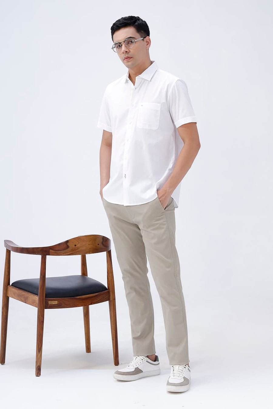 BASICS SLIM FIT  COTTON OXFORD HALFSLEEVES SHIRT