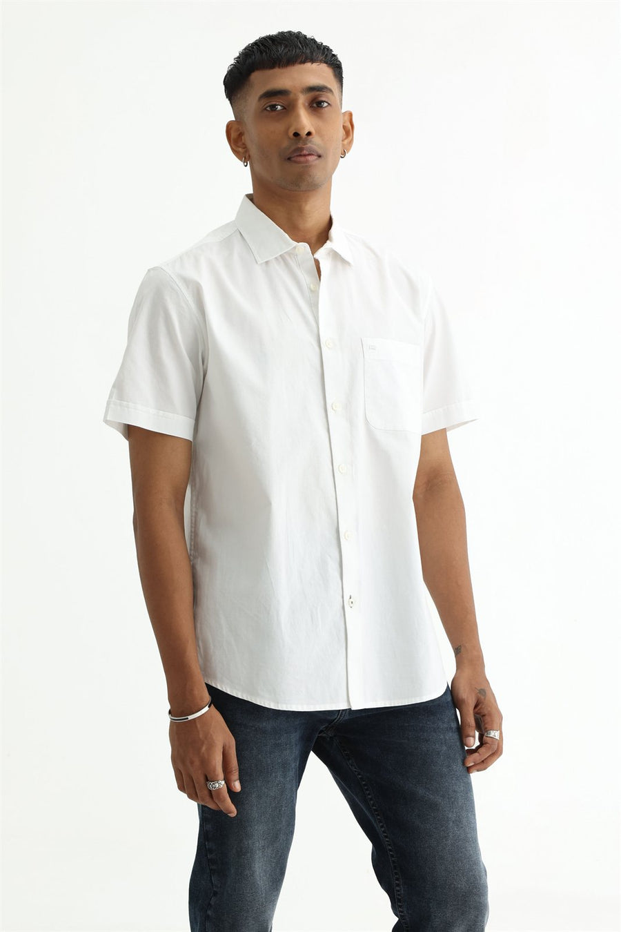 BASICS SLIM FIT  COTTON OXFORD HALFSLEEVES SHIRT