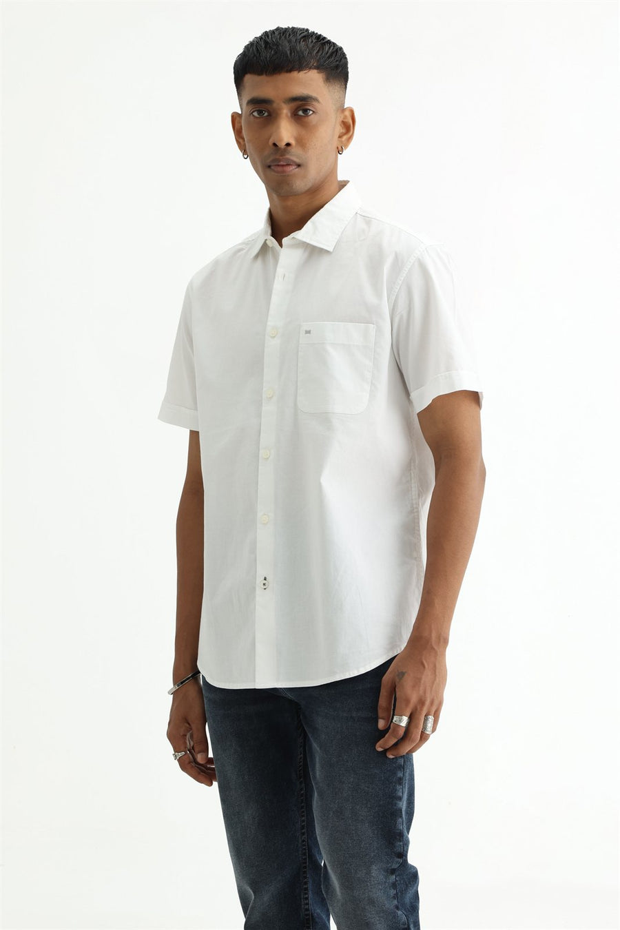 BASICS SLIM FIT  COTTON OXFORD HALFSLEEVES SHIRT