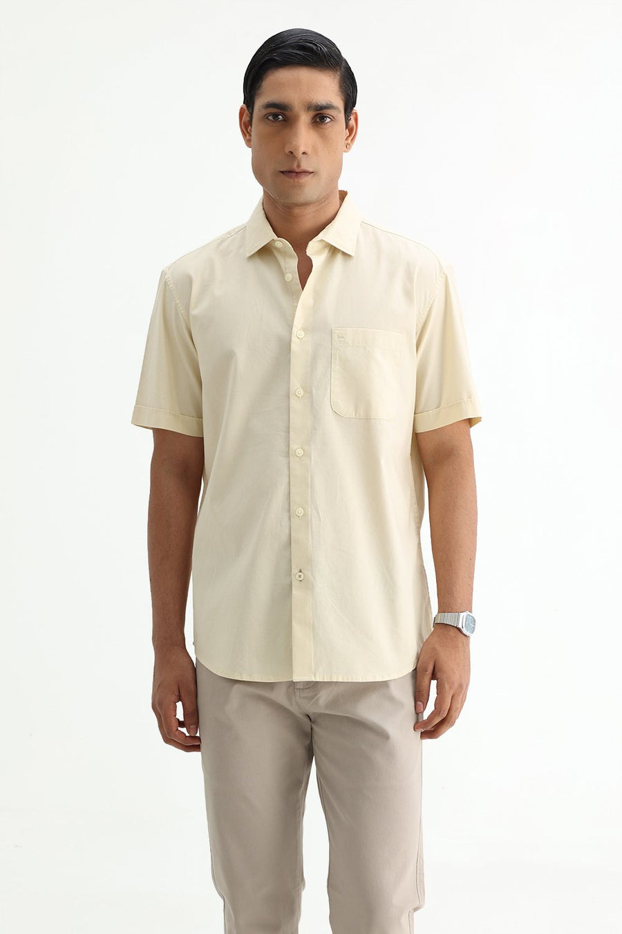 BASICS SLIM FIT  COTTON OXFORD HALFSLEEVES SHIRT