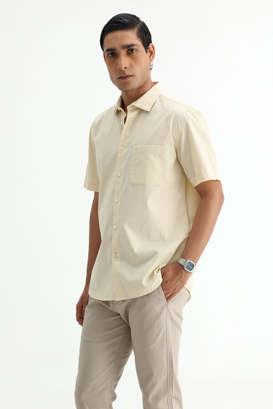 BASICS SLIM FIT  COTTON OXFORD HALFSLEEVES SHIRT