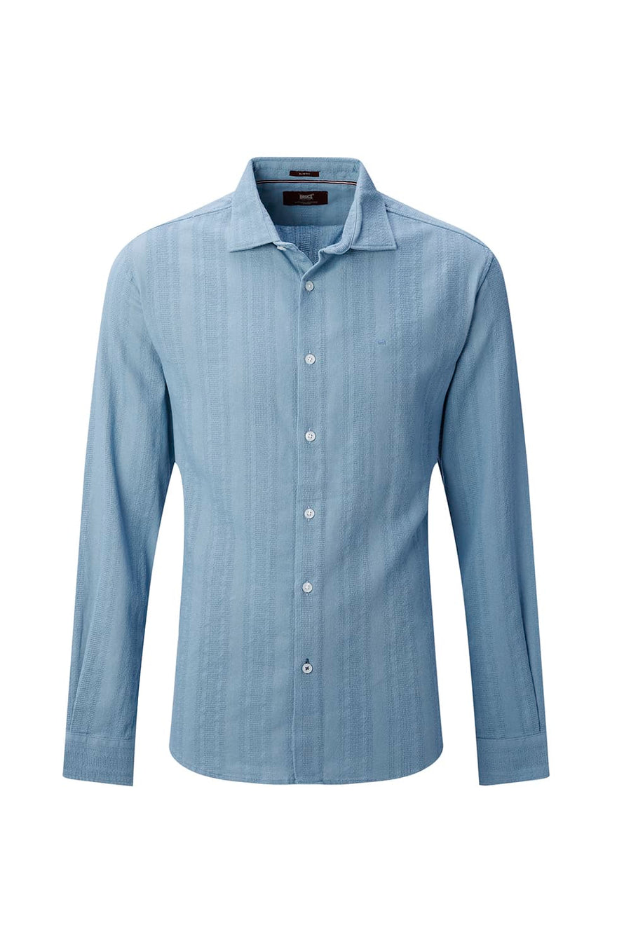 BASICS SLIM FIT SEA BLUE COTTON LENO DOBBY SHIRT