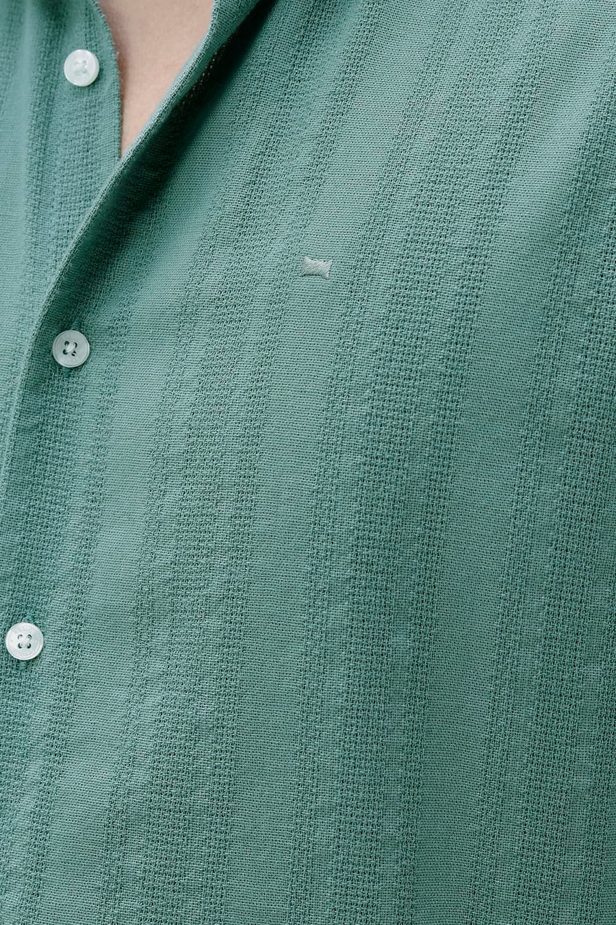 BASICS SLIM FIT TRELLIS GREEN COTTON LENO DOBBY SHIRT
