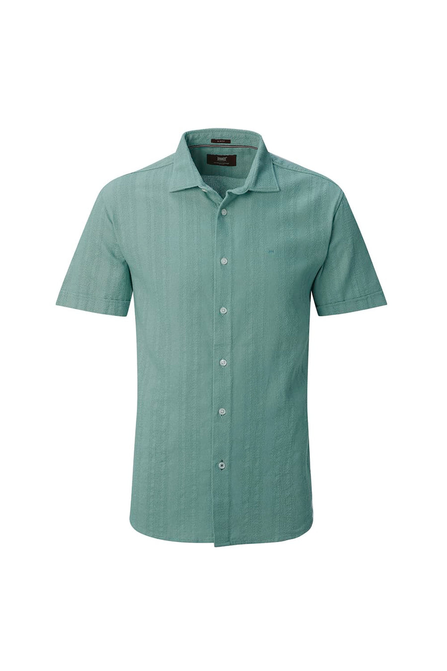 BASICS SLIM FIT TRELLIS GREEN COTTON LENO DOBBY HALFSLEEVES SHIRT