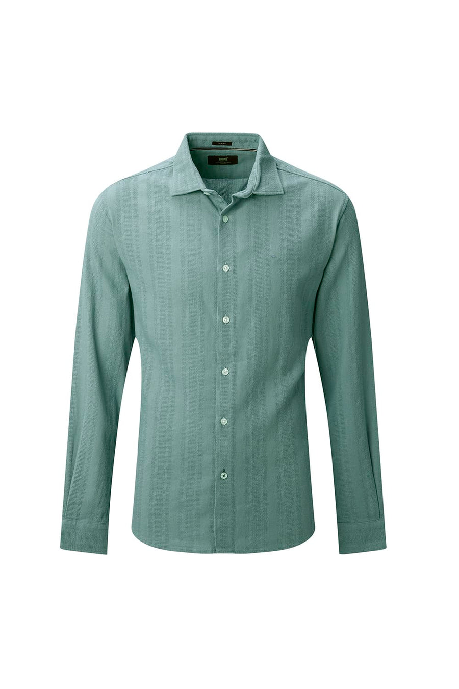 BASICS SLIM FIT TRELLIS GREEN COTTON LENO DOBBY SHIRT