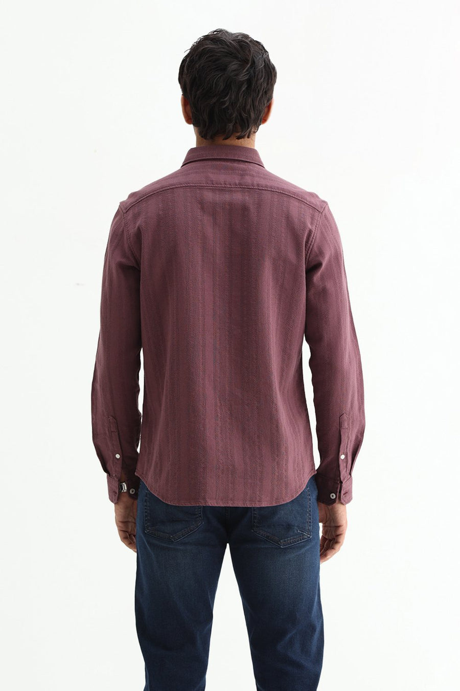 BASICS SLIM FIT WILD PURPLE COTTON LENO DOBBY SHIRT