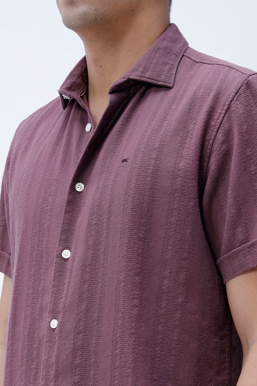 BASICS SLIM FIT WILD PURPLE COTTON LENO DOBBY HALFSLEEVES SHIRT