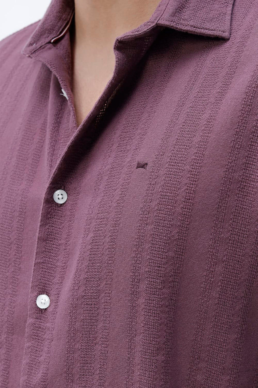 BASICS SLIM FIT WILD PURPLE COTTON LENO DOBBY SHIRT