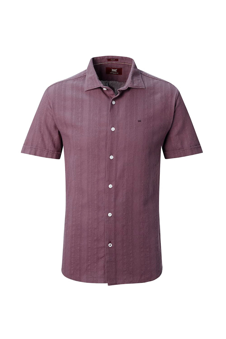 BASICS SLIM FIT WILD PURPLE COTTON LENO DOBBY HALFSLEEVES SHIRT
