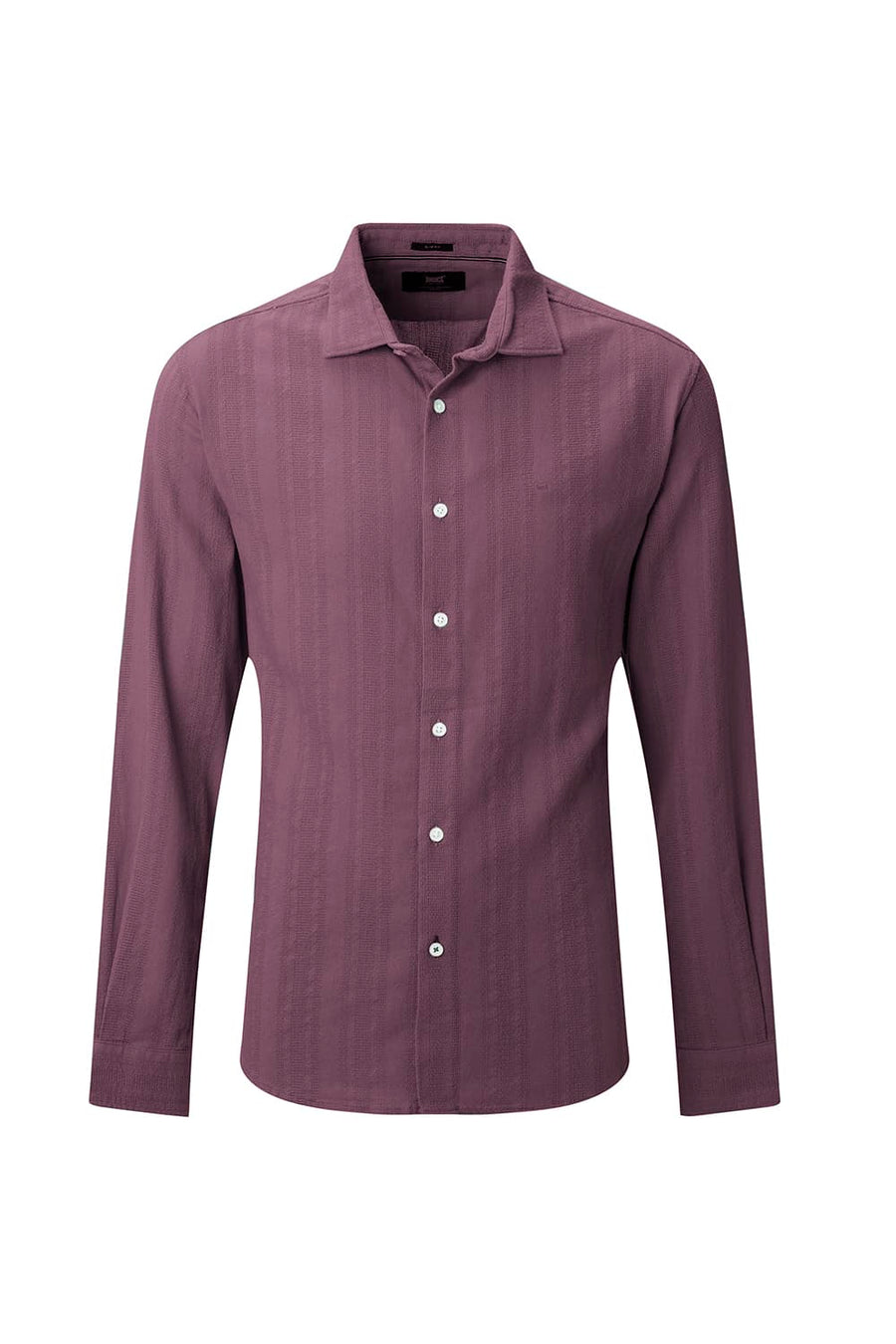 BASICS SLIM FIT WILD PURPLE COTTON LENO DOBBY SHIRT