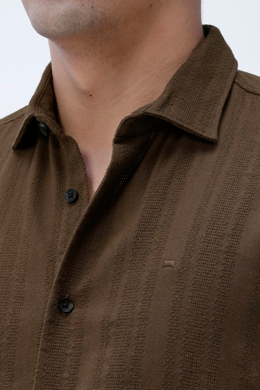 BASICS SLIM FIT KANGAROO BROWN COTTON LENO DOBBY SHIRT