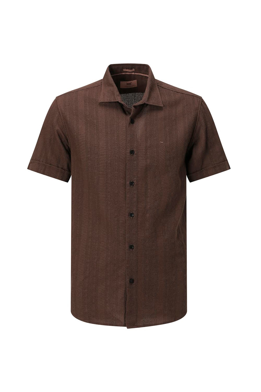 BASICS SLIM FIT KANGAROO BROWN COTTON LENO DOBBY HALFSLEEVES SHIRT
