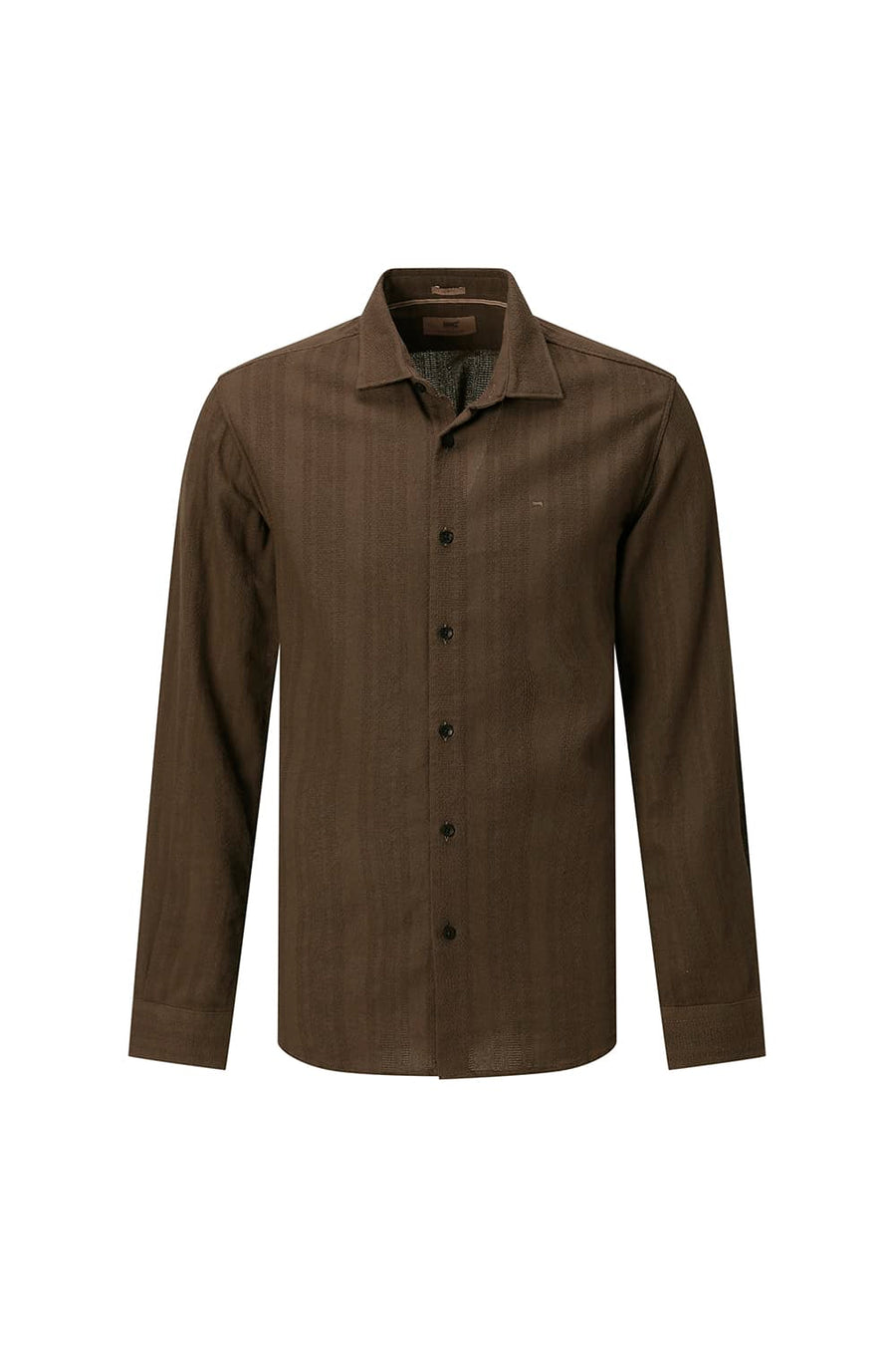 BASICS SLIM FIT KANGAROO BROWN COTTON LENO DOBBY SHIRT