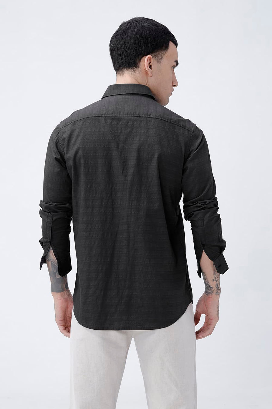 BASICS SLIM FIT GREY ASH COTTON DOBBY SHIRT
