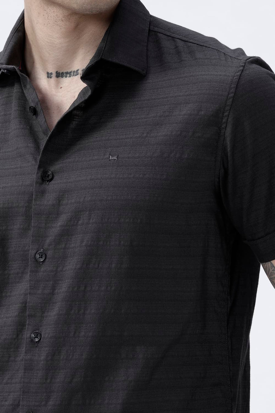 BASICS SLIM FIT GREY ASH COTTON DOBBY HALFSLEEVES SHIRT