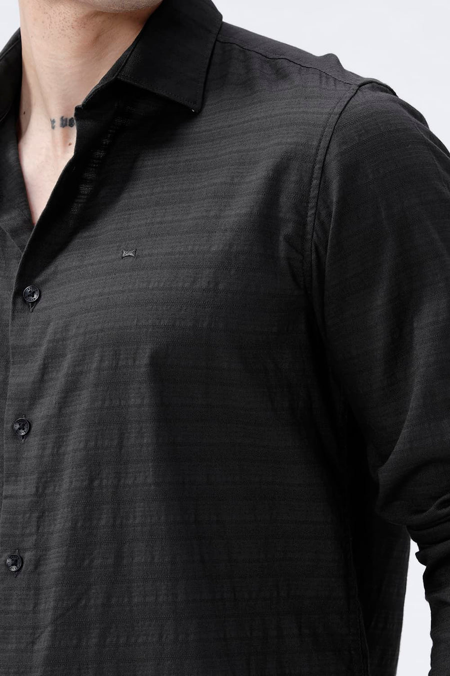 BASICS SLIM FIT GREY ASH COTTON DOBBY SHIRT