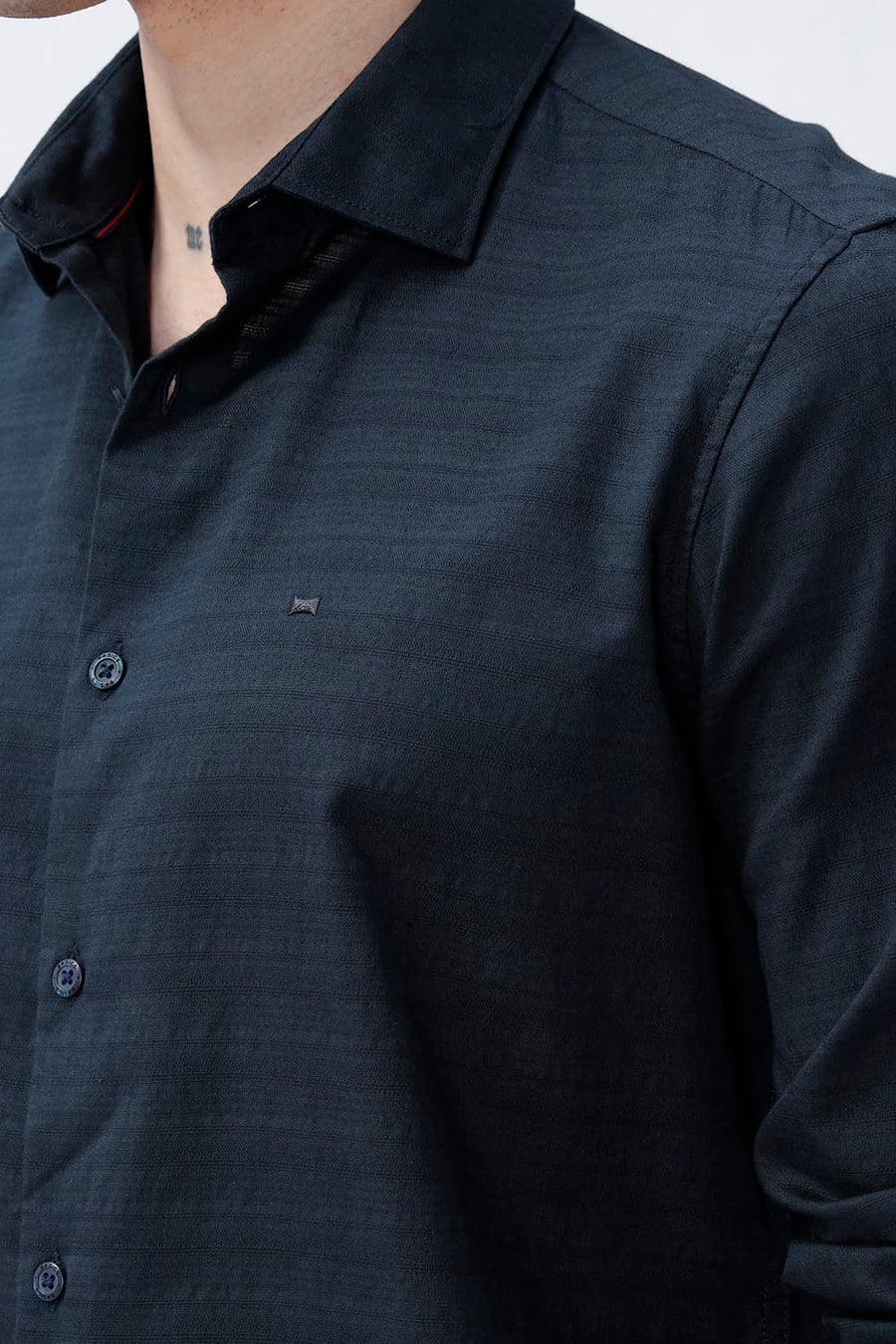 BASICS SLIM FIT MOONLIT NAVY COTTON DOBBY SHIRT
