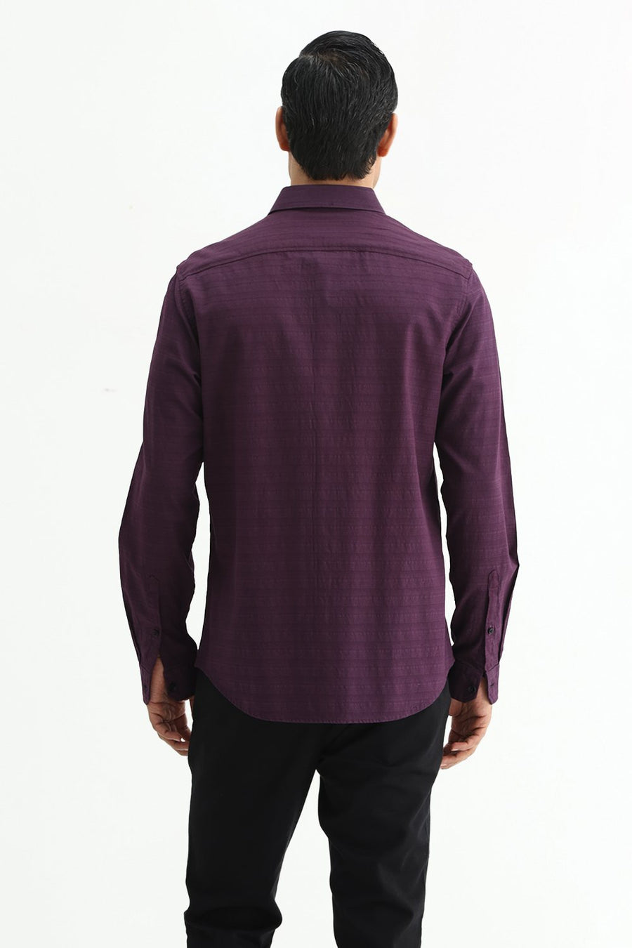 BASICS SLIM FIT PLUM PURPLE COTTON DOBBY SHIRT