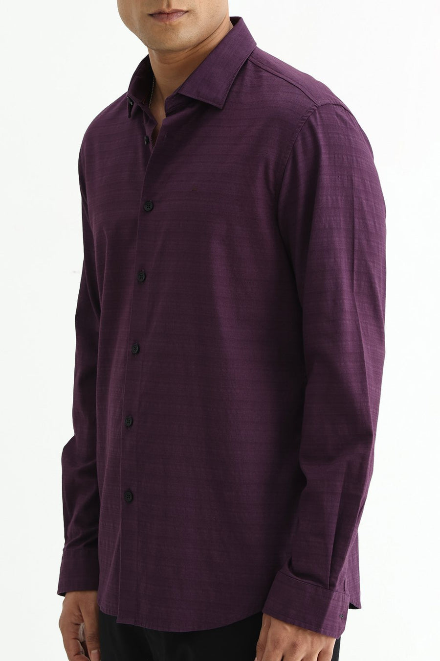 BASICS SLIM FIT PLUM PURPLE COTTON DOBBY SHIRT