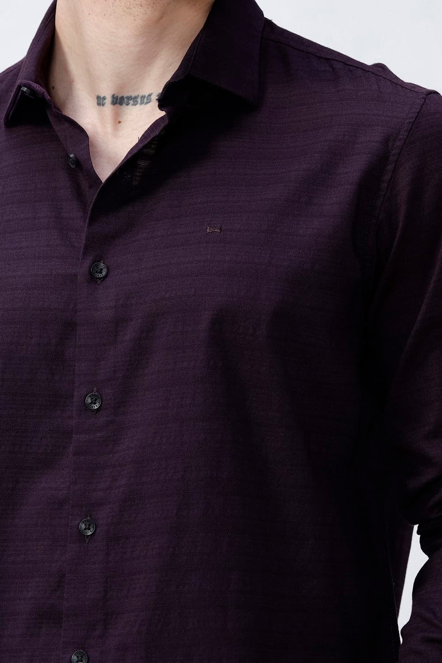 BASICS SLIM FIT PLUM PURPLE COTTON DOBBY SHIRT