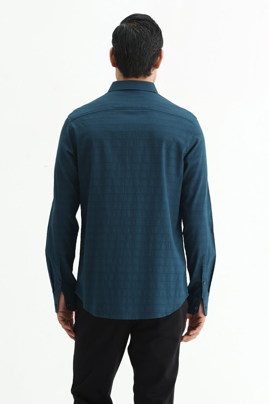 BASICS SLIM FIT STARGAZER TEAL COTTON DOBBY SHIRT