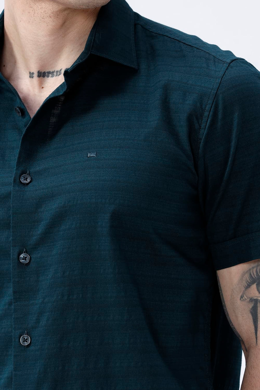 BASICS SLIM FIT STARGAZER TEAL COTTON DOBBY HALFSLEEVES SHIRT