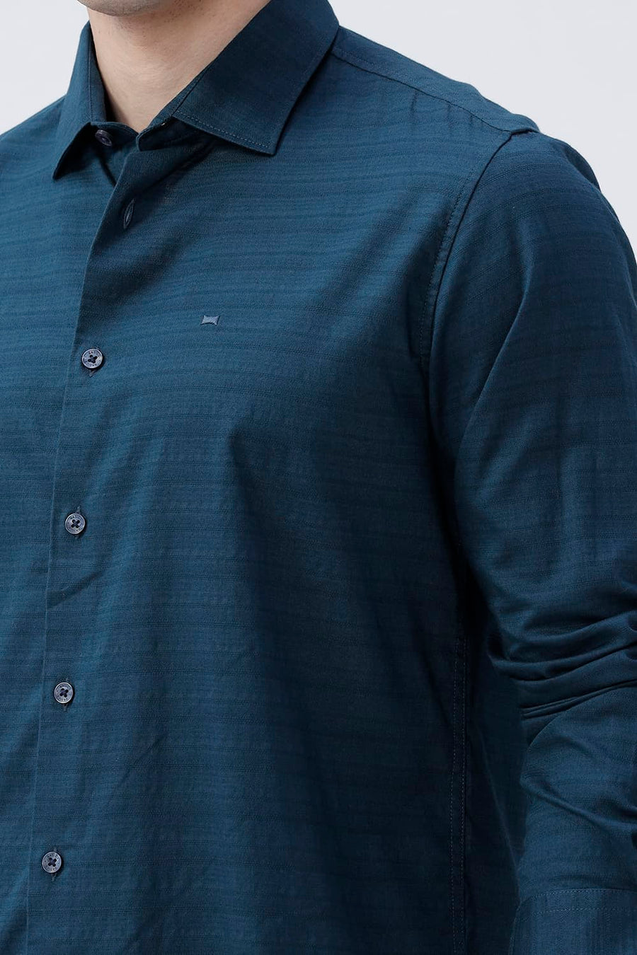 BASICS SLIM FIT STARGAZER TEAL COTTON DOBBY SHIRT