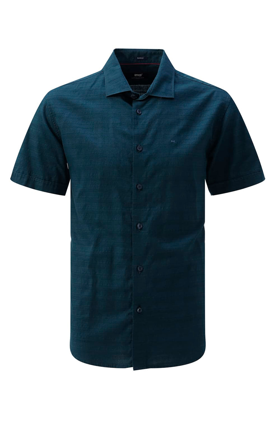 BASICS SLIM FIT STARGAZER TEAL COTTON DOBBY HALFSLEEVES SHIRT