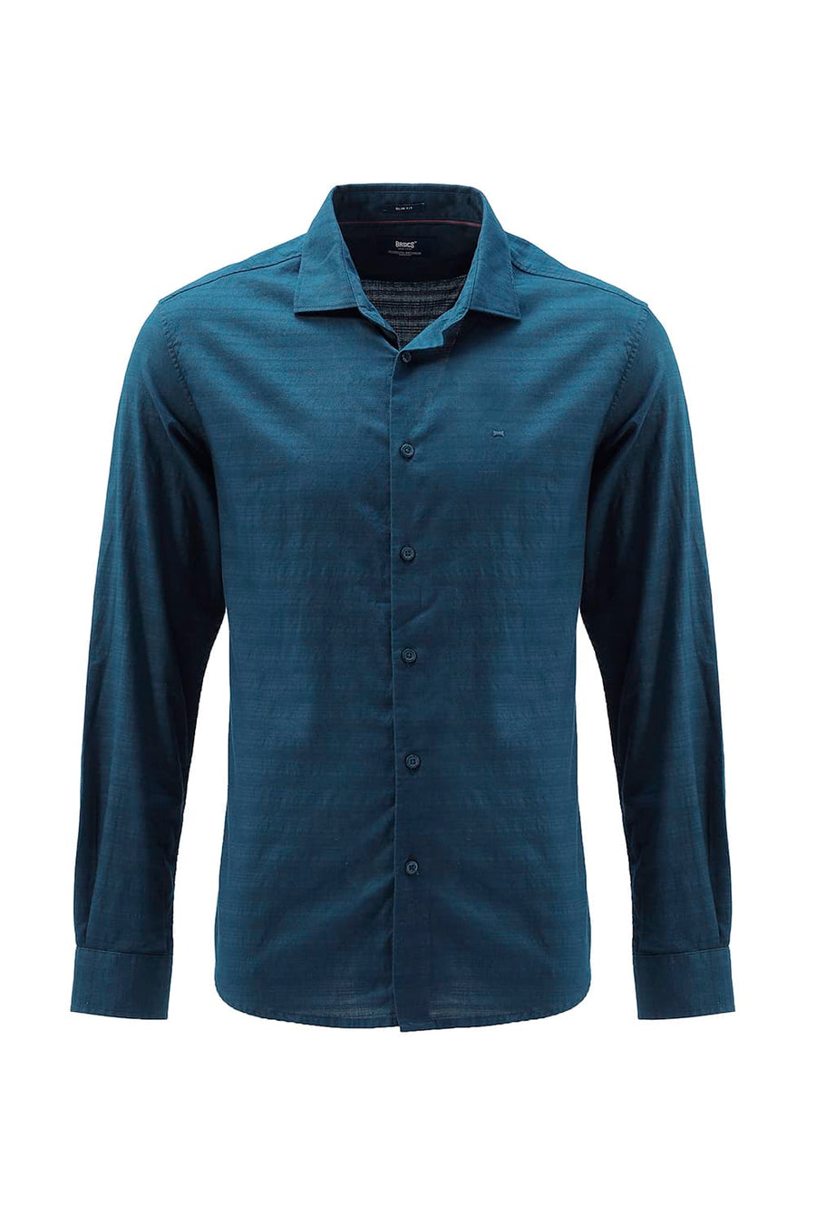 BASICS SLIM FIT STARGAZER TEAL COTTON DOBBY SHIRT