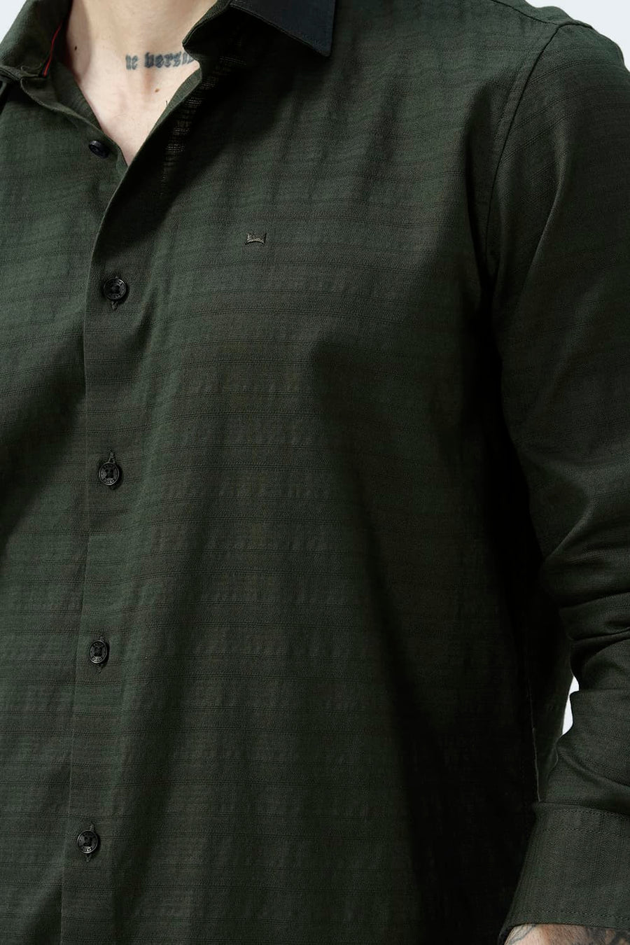 BASICS SLIM FIT DEEP GREEN COTTON DOBBY SHIRT