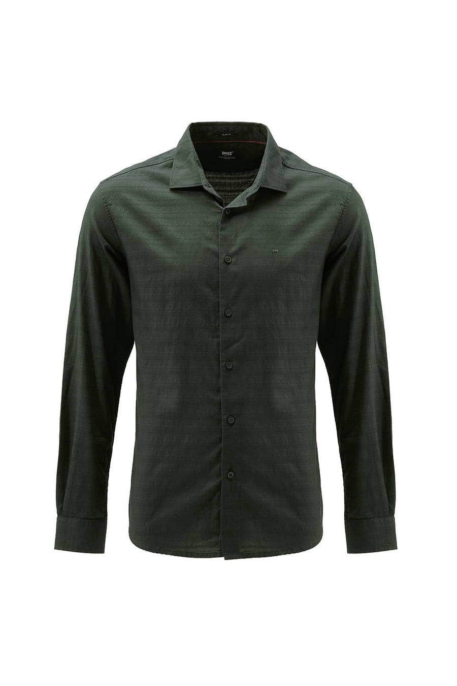 BASICS SLIM FIT DEEP GREEN COTTON DOBBY SHIRT