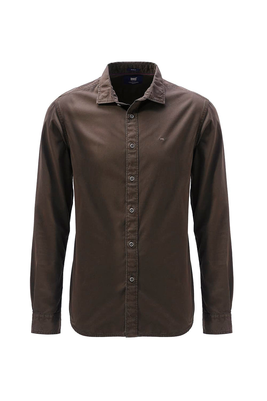 BASICS SLIM FIT MULCH BROWN COTTON TWILL SHIRT