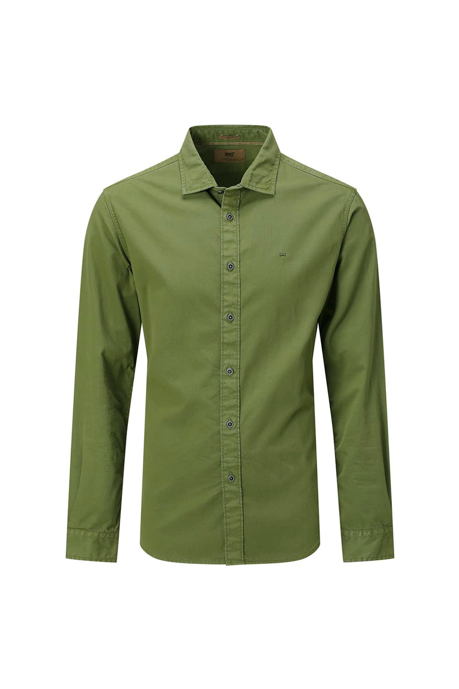 BASICS SLIM FIT PESTO GREEN COTTON TWILL SHIRT