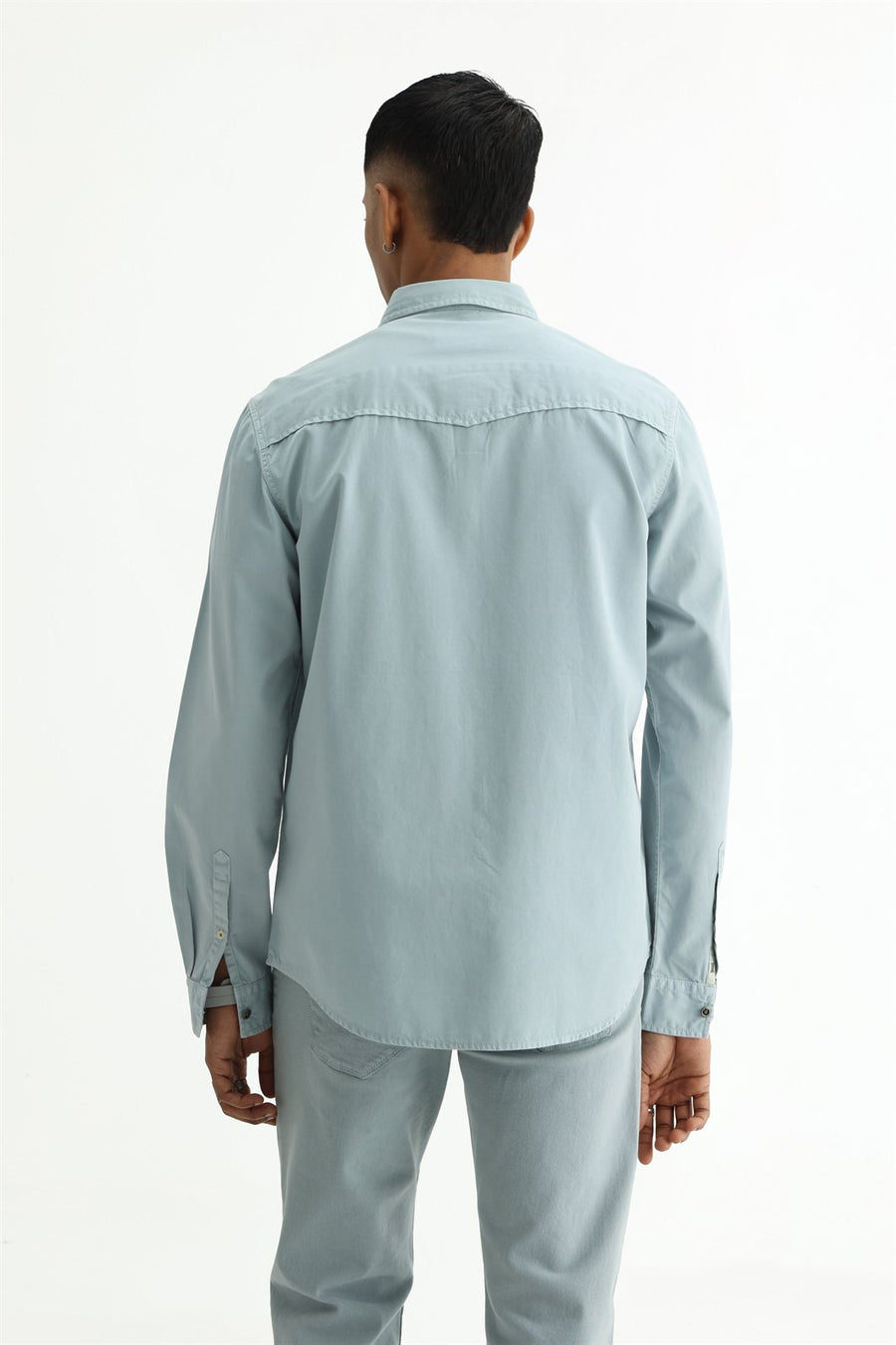 BASICS SLIM FIT STERLING BLUE COTTON TWILL SHIRT