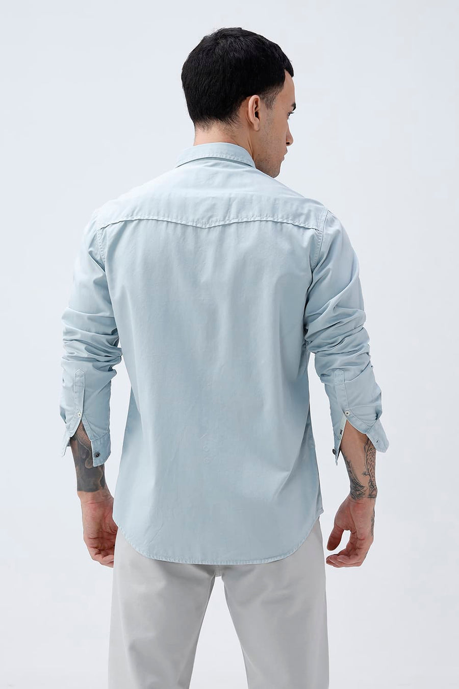BASICS SLIM FIT STERLING BLUE COTTON TWILL SHIRT