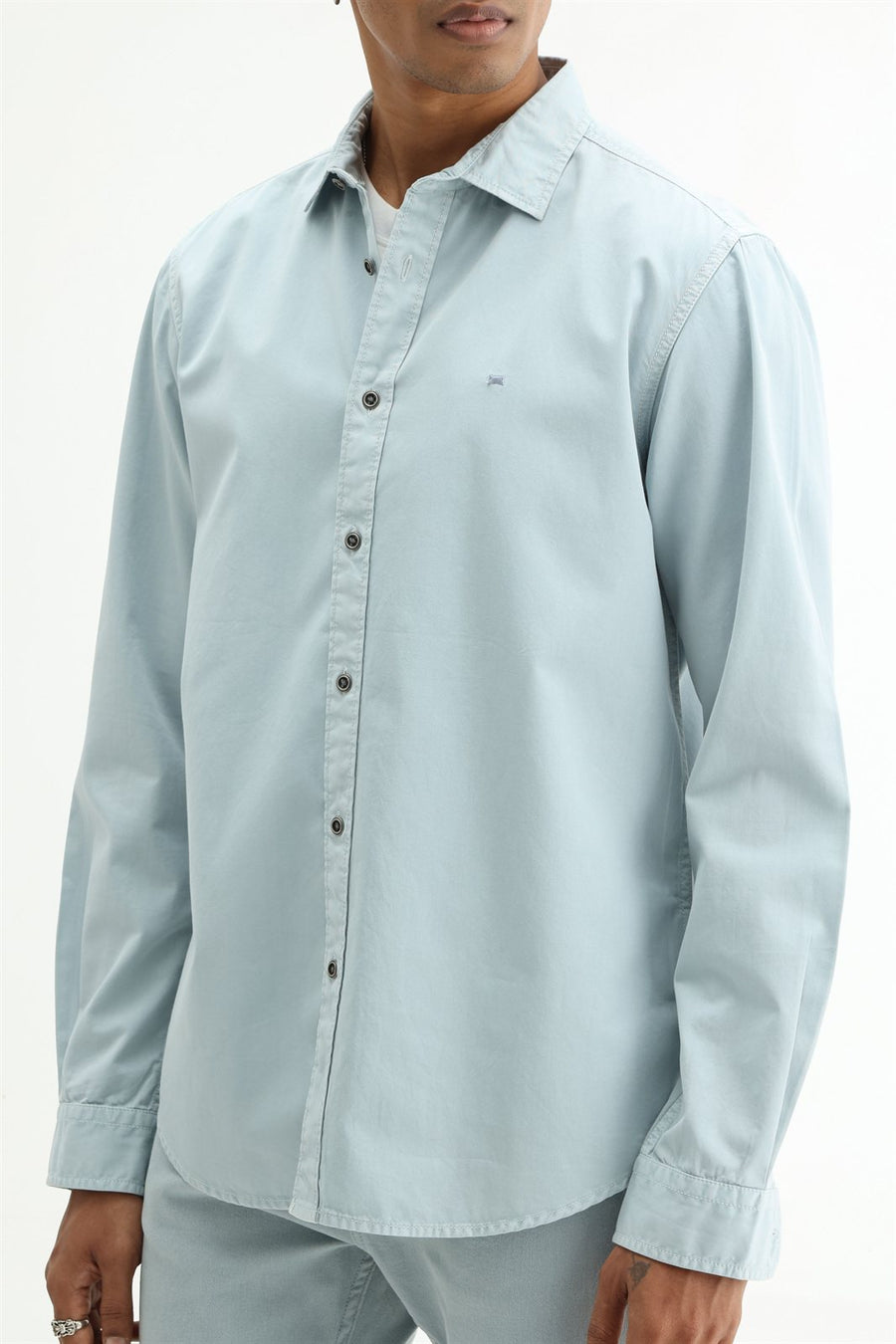 BASICS SLIM FIT STERLING BLUE COTTON TWILL SHIRT