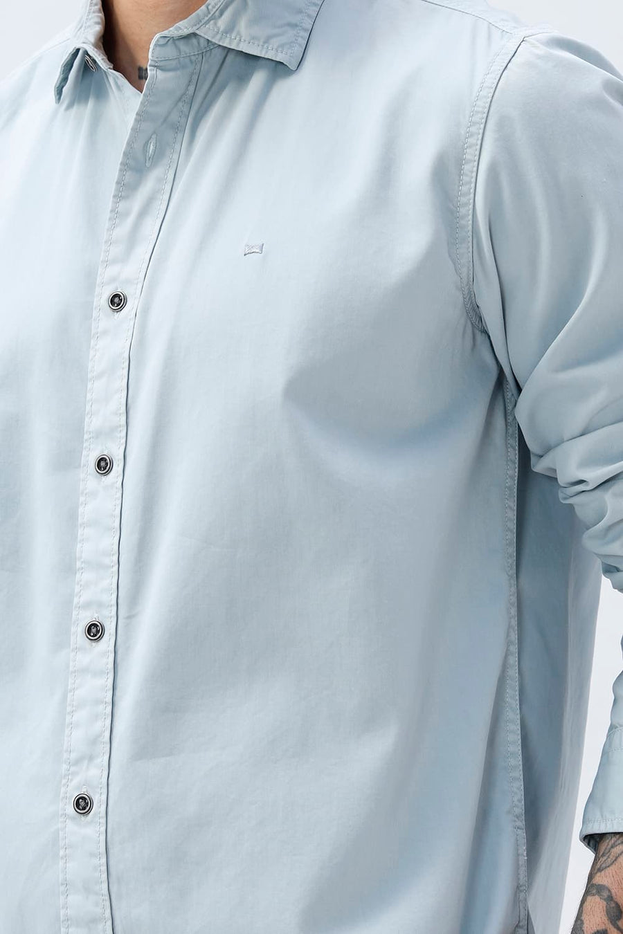 BASICS SLIM FIT STERLING BLUE COTTON TWILL SHIRT