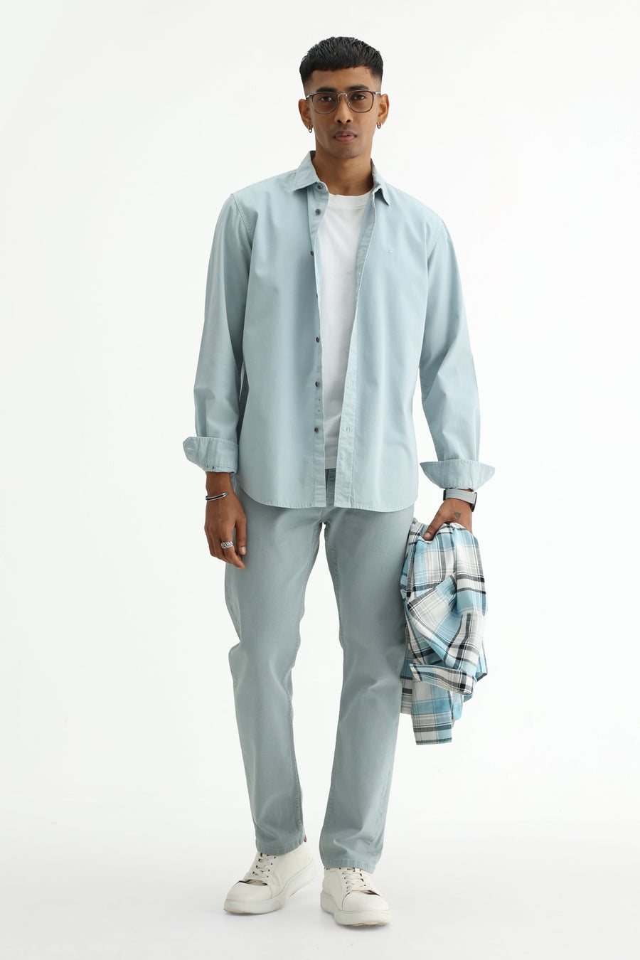 BASICS SLIM FIT STERLING BLUE COTTON TWILL SHIRT