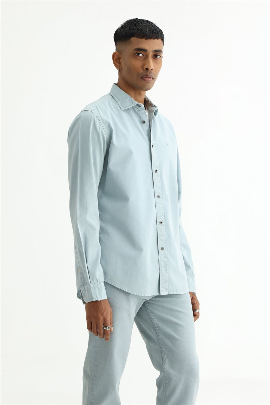 BASICS SLIM FIT STERLING BLUE COTTON TWILL SHIRT