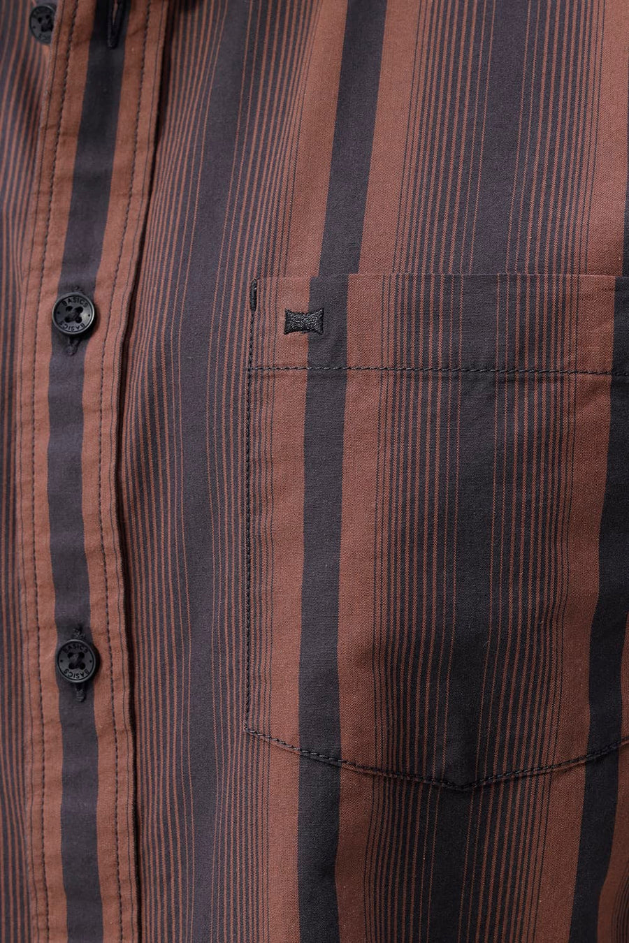BASICS SLIM FIT COCOA BROWN COTTON PLAIN STRIPES HALFSLEEVES SHIRT