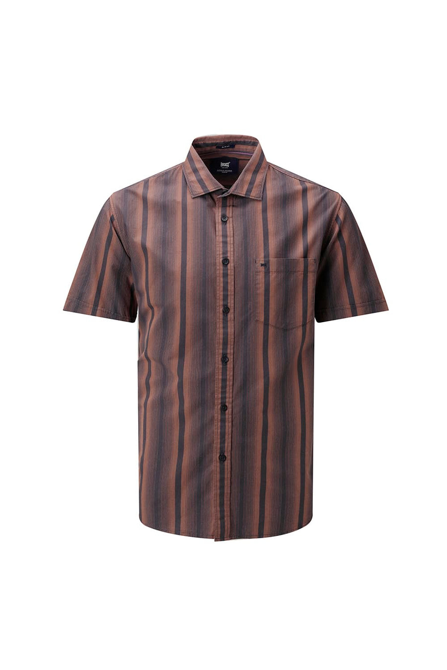 BASICS SLIM FIT COCOA BROWN COTTON PLAIN STRIPES HALFSLEEVES SHIRT