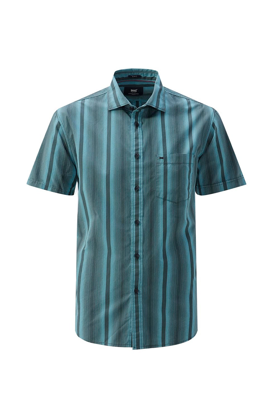 BASICS SLIM FIT SEA TEAL COTTON PLAIN STRIPES HALFSLEEVES SHIRT