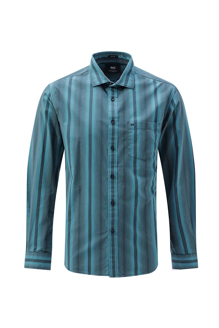 BASICS SLIM FIT SEA TEAL COTTON PLAIN STRIPES SHIRT