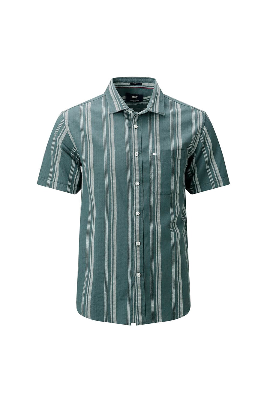 BASICS SLIM FIT TEAL SEA COTTON HOPSACK STRIPE HALFSLEEVES SHIRT