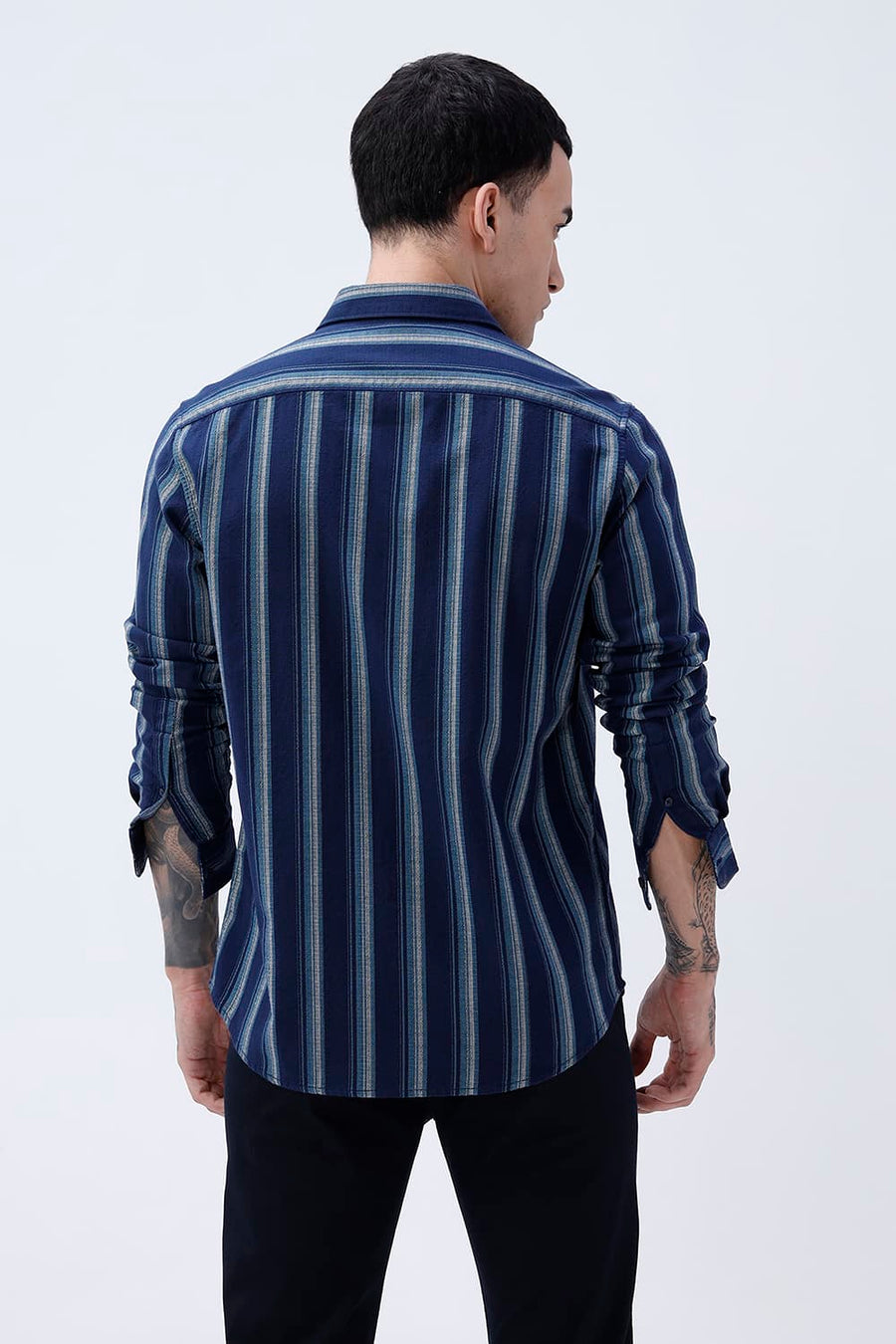 BASICS SLIM FIT  COTTON HOPSACK STRIPE SHIRT