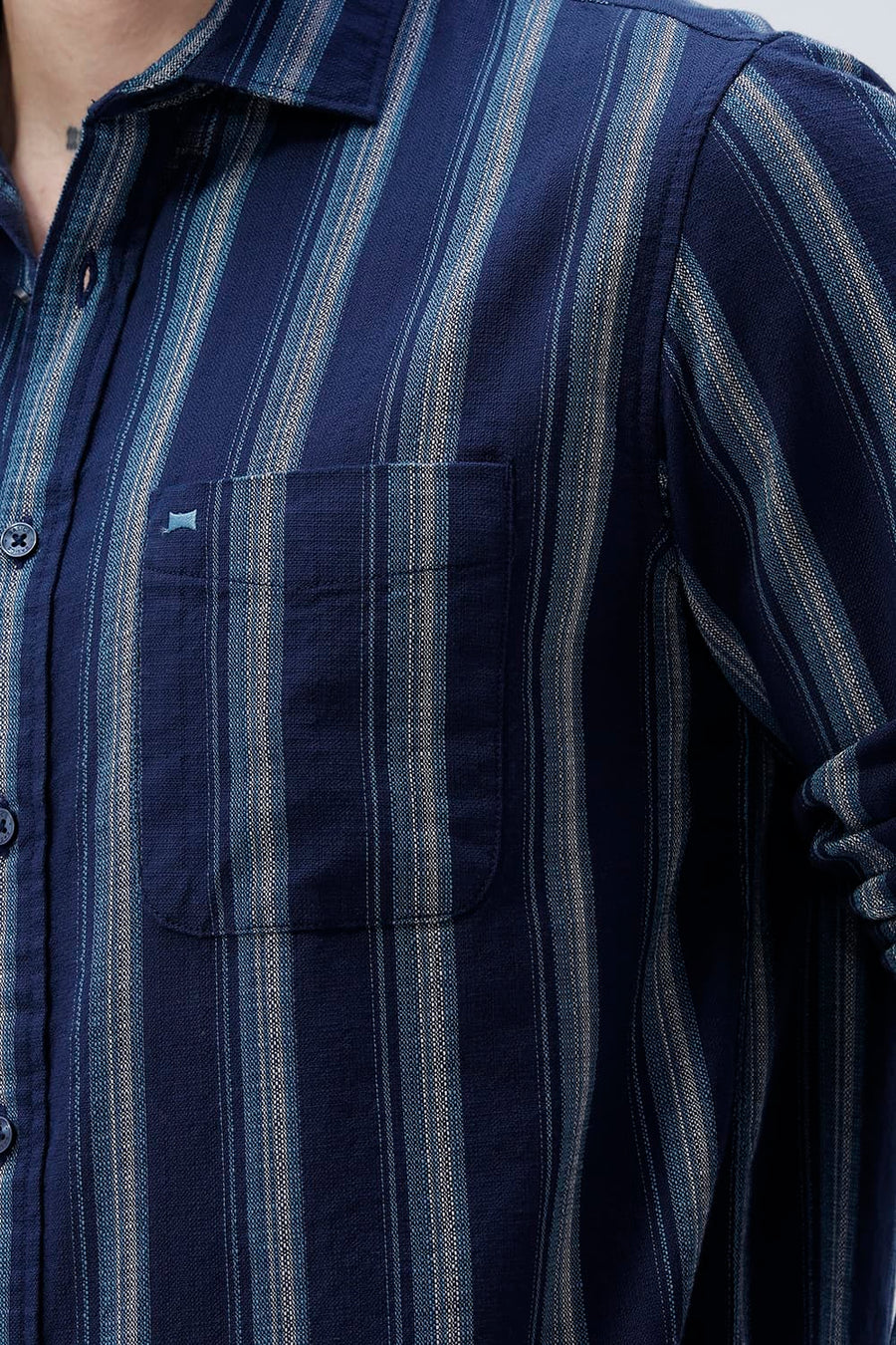 BASICS SLIM FIT  COTTON HOPSACK STRIPE SHIRT