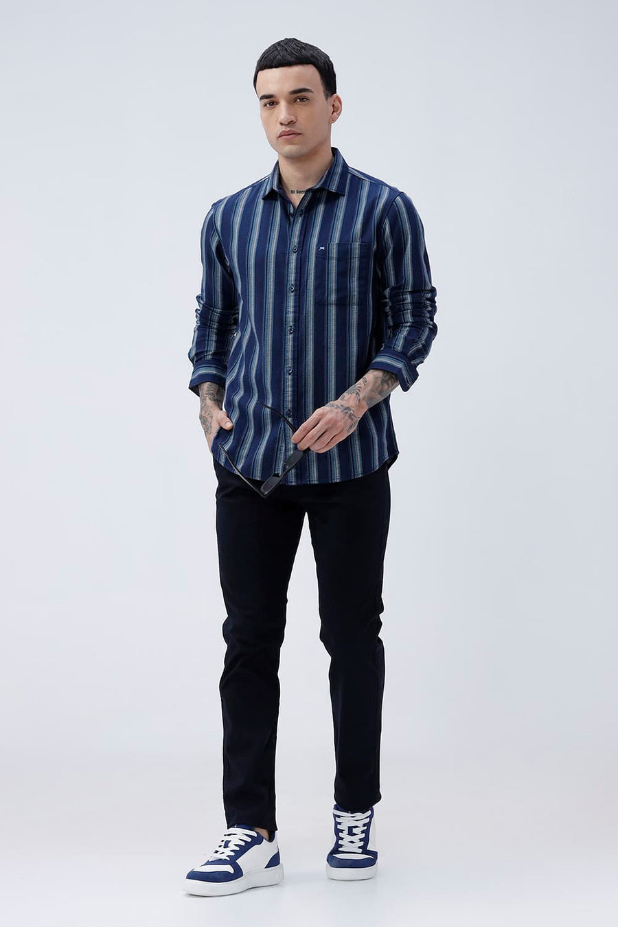 BASICS SLIM FIT  COTTON HOPSACK STRIPE SHIRT