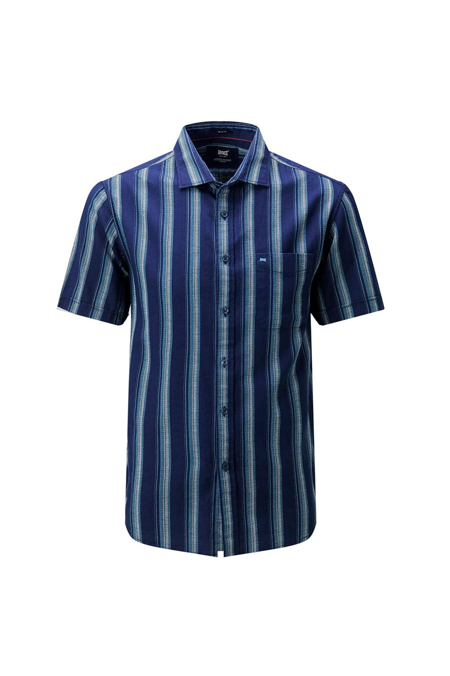 BASICS SLIM FIT  COTTON HOPSACK STRIPE HALFSLEEVES SHIRT