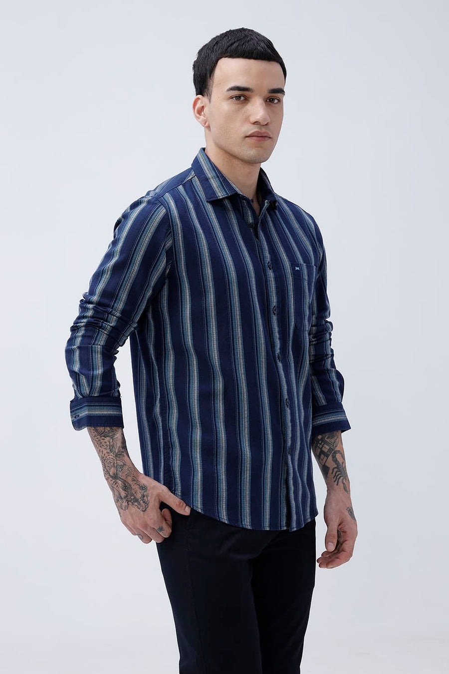 BASICS SLIM FIT  COTTON HOPSACK STRIPE SHIRT